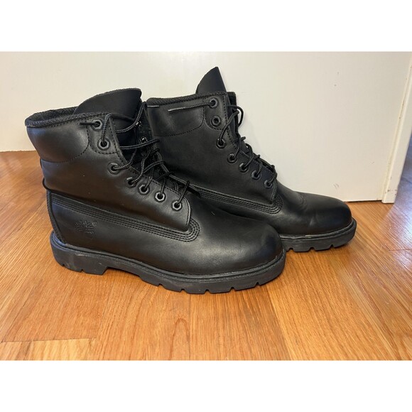 Timberland Boots Mens Size 7 Black Leather Lace Up Work Lug Sole Padded Collar main image 11